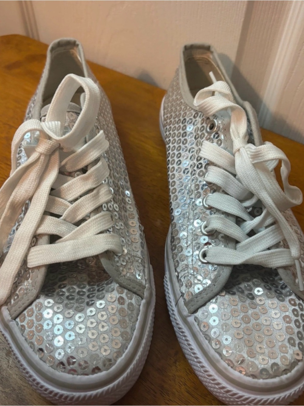 balera Silver Sequin Lace-Up Women's Sneakers